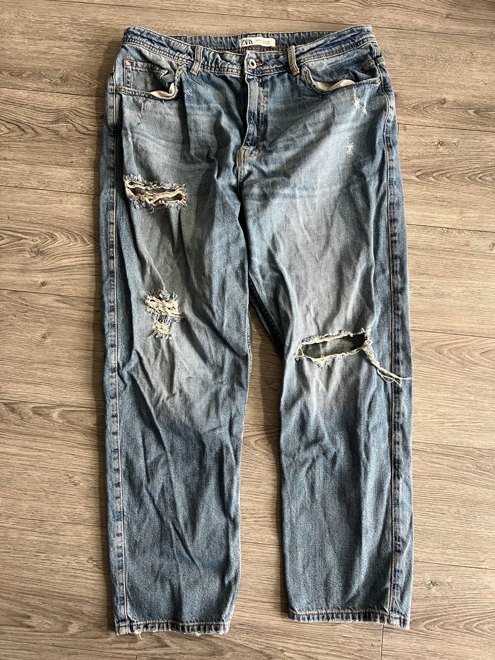 Zara Light Blue Distressed Relaxed Jeans